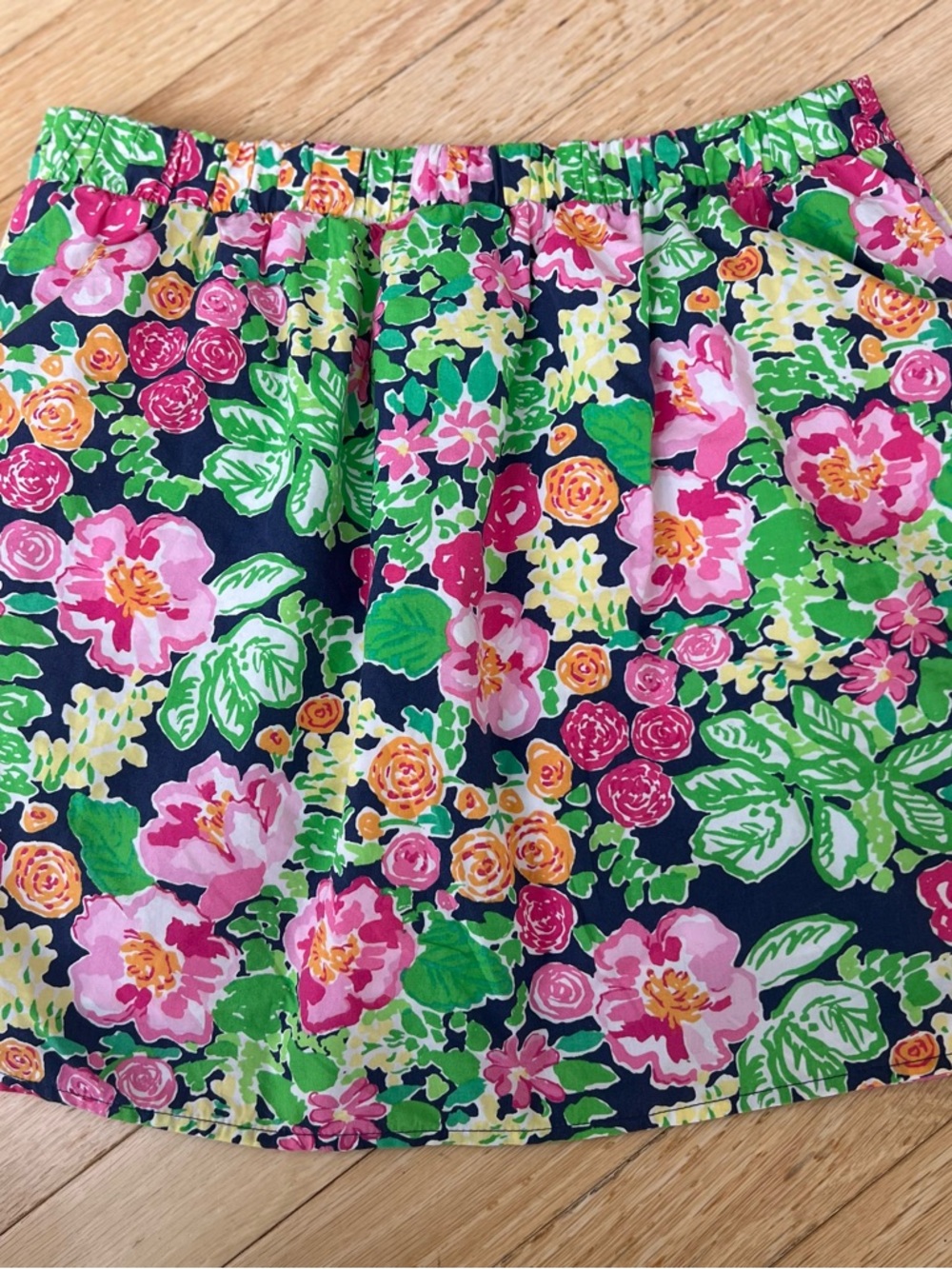Lilly Pulitzer Navy Floral Mini Skirt with Pink, Green & Yellow